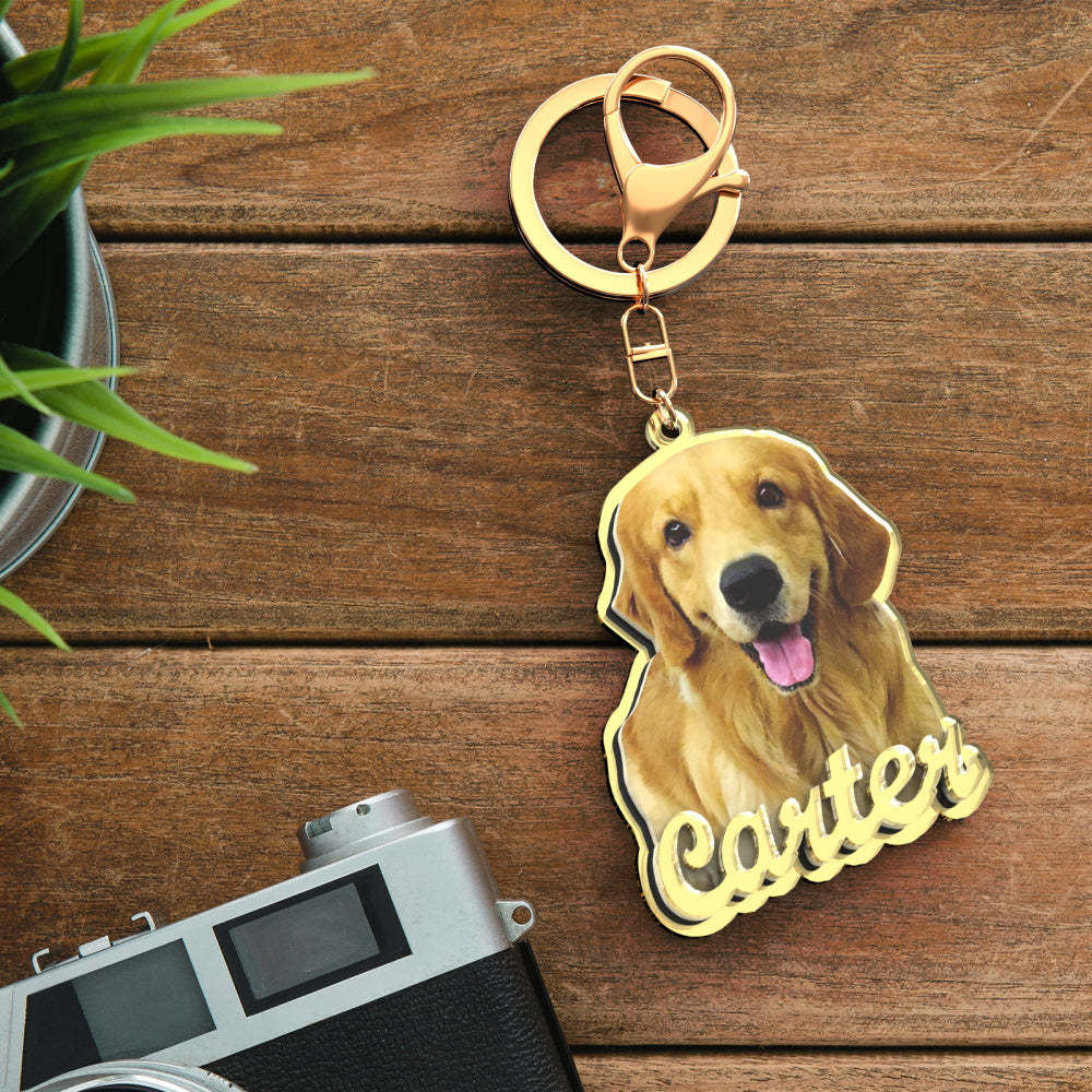 Custom Photo Engraved Gold Keychain Exquisite Custom Pet Keychain Gift For Him - 