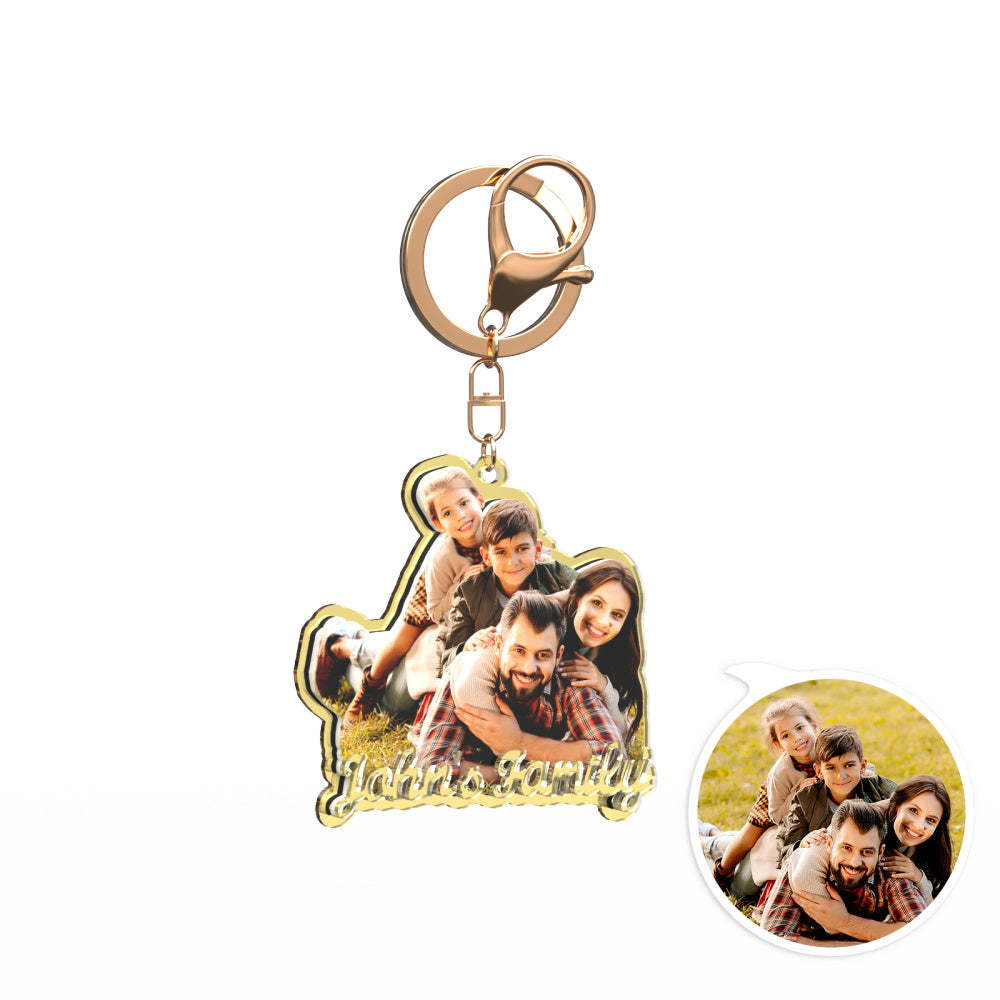 Custom Photo Engraved Gold Keychain Exquisite Custom Family Keychain Gift for Family - 