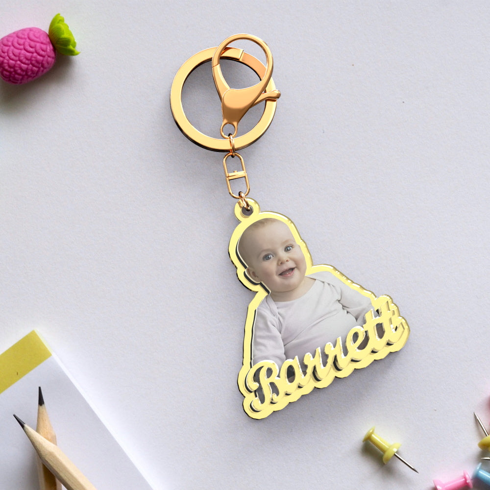 Custom Photo Engraved Gold Keychain Exquisite Custom Baby Keychain Keychains for Baby detail