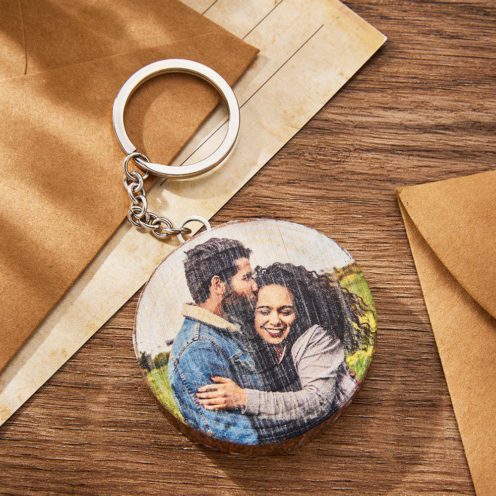 Custom Photo Wooden Keychain Sweet Light Keychain Gift for Her - 