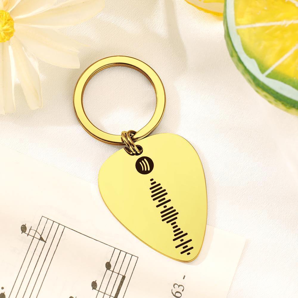 Scannable Spotify Code Guitar Pick Keychain, Engraved Custom Music Song Keychain Gifts for Her - soufeelus