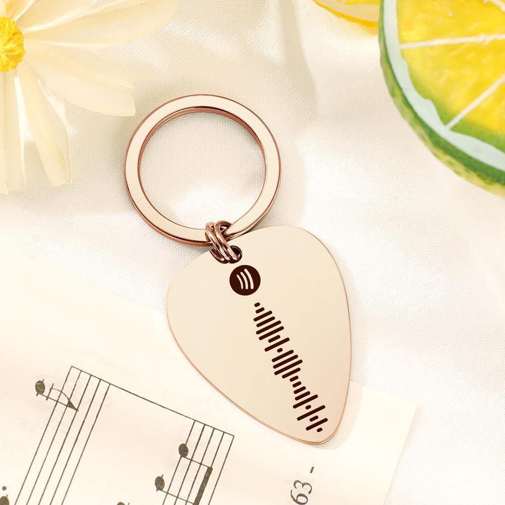 Scannable Spotify Code Guitar Pick Keychain, Engraved Custom Music Song Keychain for Musicians - soufeelus