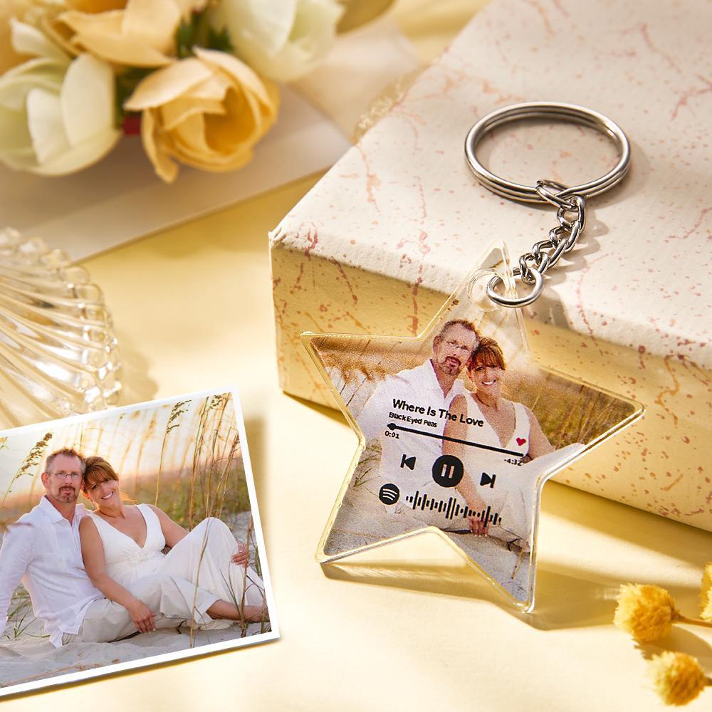 Custom Scannable Spotify Code Keychain Star Photo Valentine's Day Gifts -