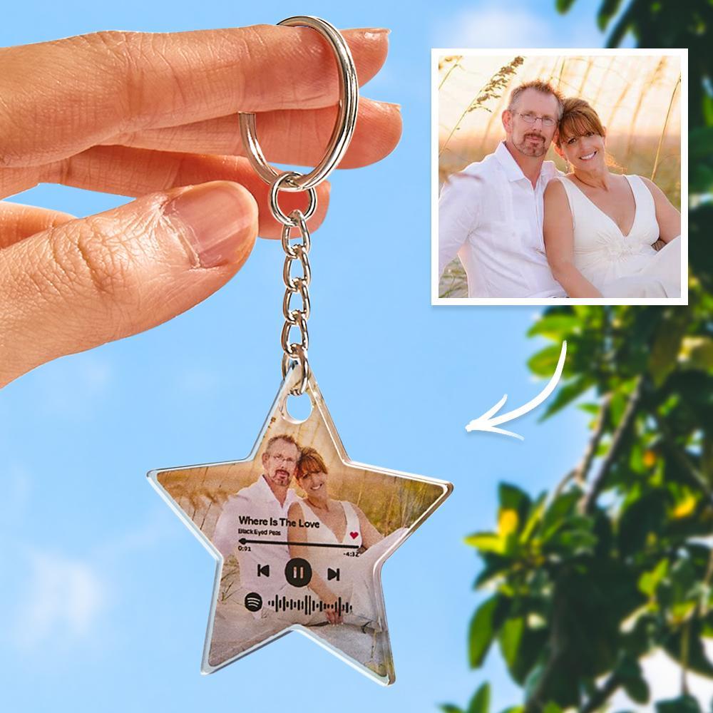 Custom Scannable Spotify Code Keychain Star Photo Valentine's Day Gifts -
