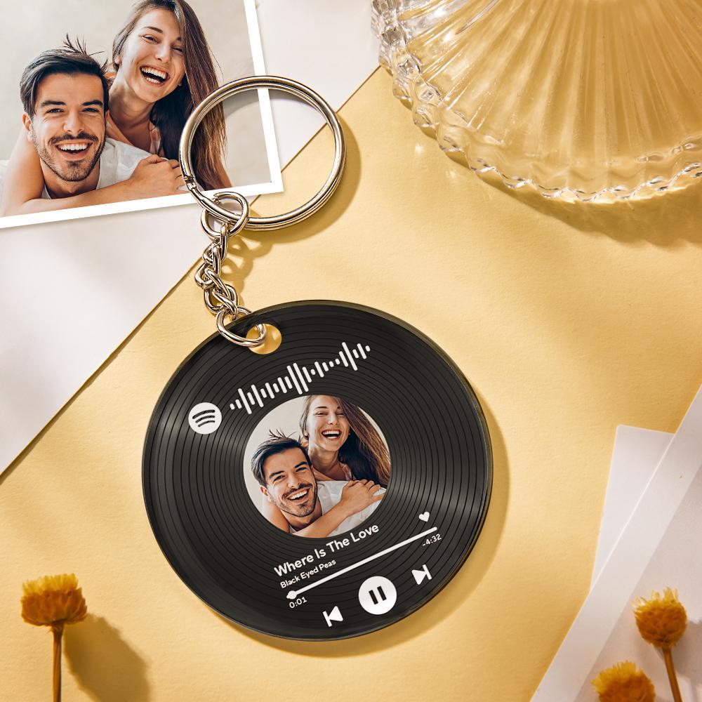 Customized Scannable Spotify Code Plaque Keychain Music and Photo, Song Keychain,Engraved Keychain Anniversary Gifts For Lovers - soufeelus