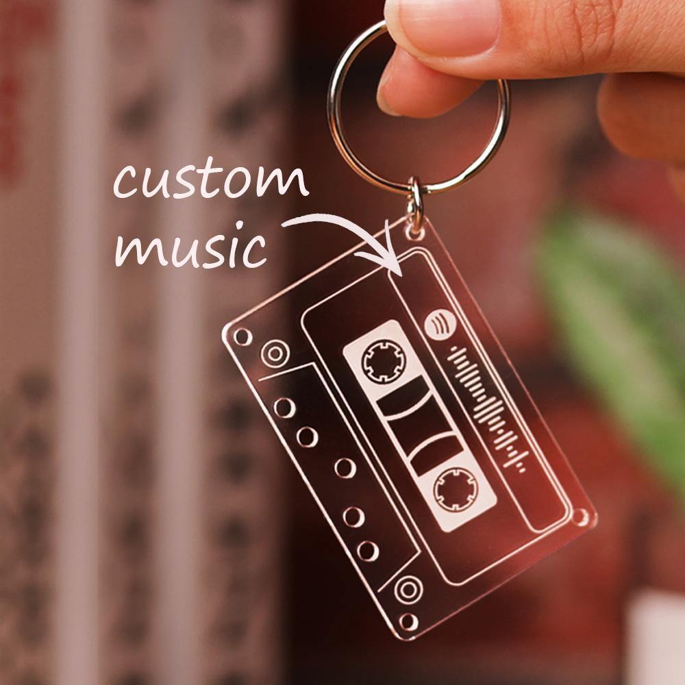 Scannable Spotify Code Tape Keychain, Engraved Custom Music Song Keychain Blue Tape Gifts for Family - soufeelus