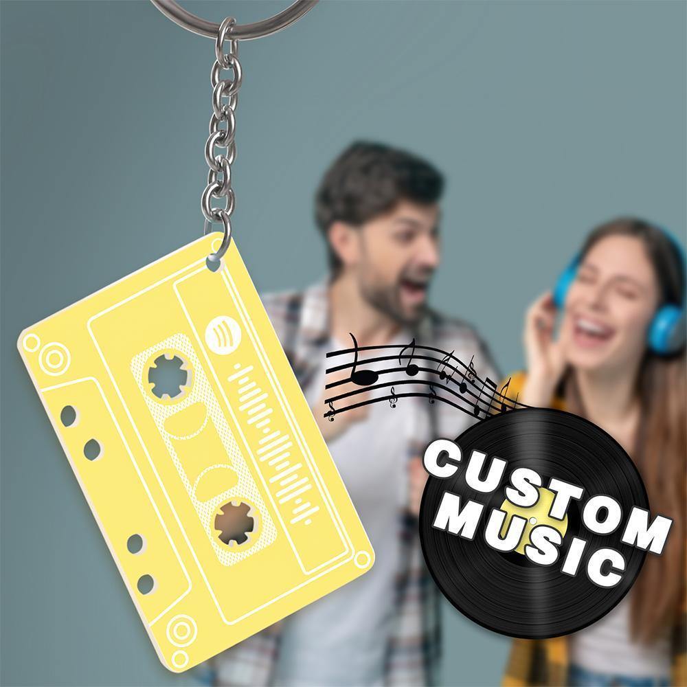 Custom Scannable Spotify Code Tape Keychain, Engraved Custom Music Song Keychain Yellow Tape Gifts for Her - soufeelus