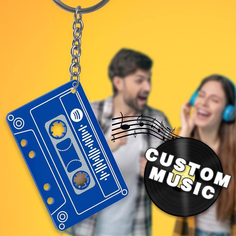 Custom Scannable Spotify Code Tape Keychain, Engraved Custom Music Song Keychain Yellow Tape Gifts for Her - soufeelus