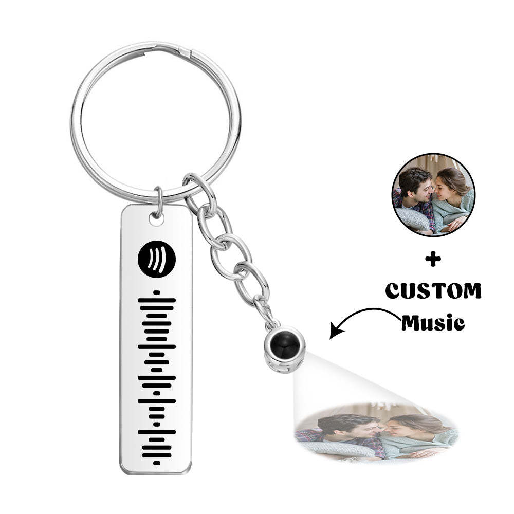 Customized Scannable Spotify Code Plaque Keychain Music and Photo, Song Keychain,Engraved Keychain Anniversary Gifts For Lovers - soufeelus