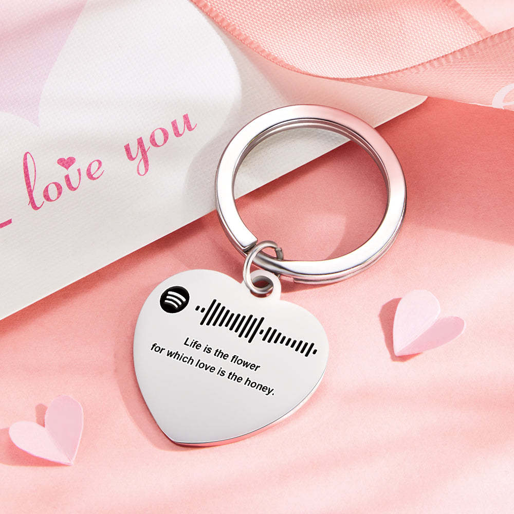 Scannable Music Code Custom Engraved Keychain Personalized Heart-shaped Music Song Key chains Valentine's Day Gifts - soufeelus