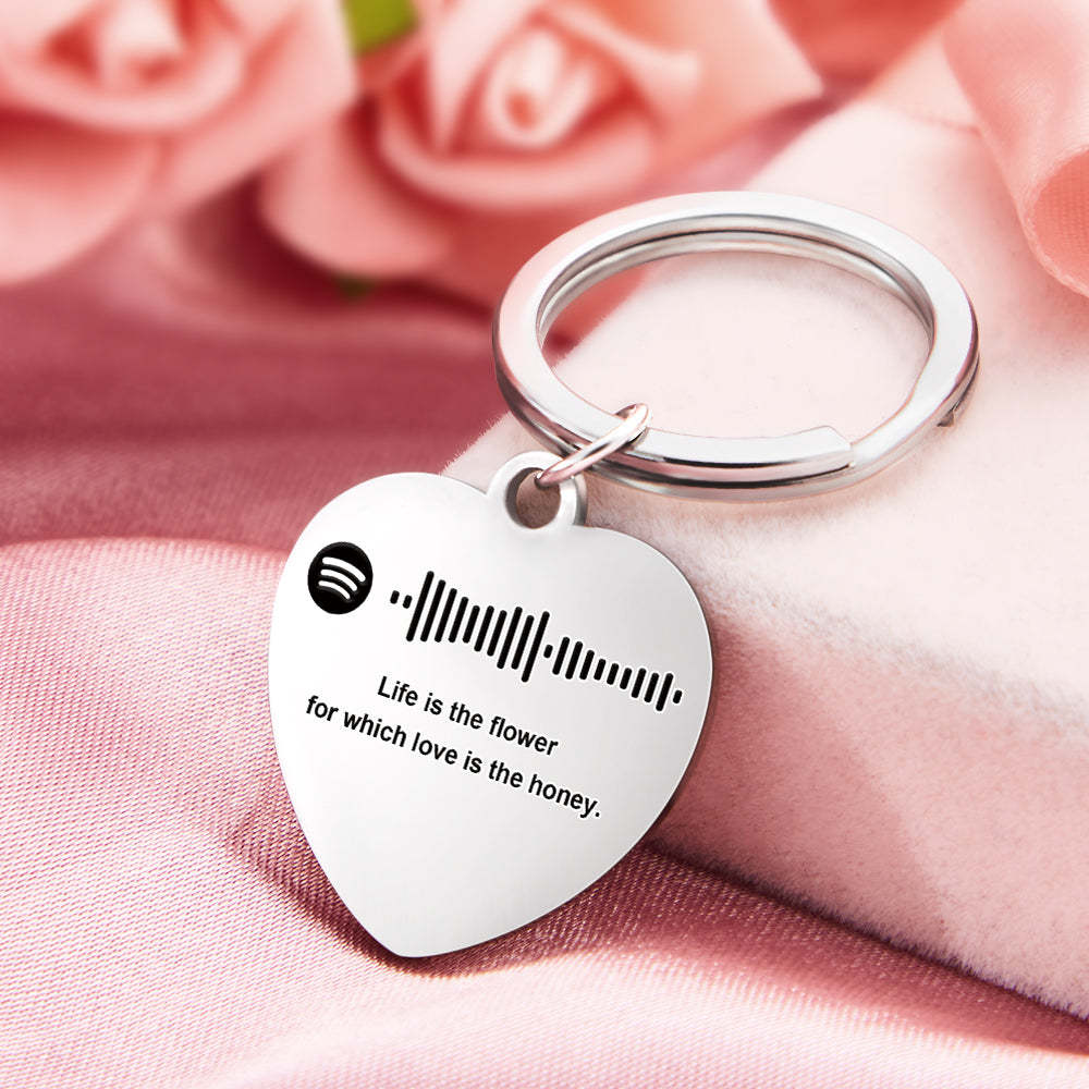 Scannable Music Code Custom Engraved Keychain Personalized Heart-shaped Music Song Key chains Valentine's Day Gifts - soufeelus