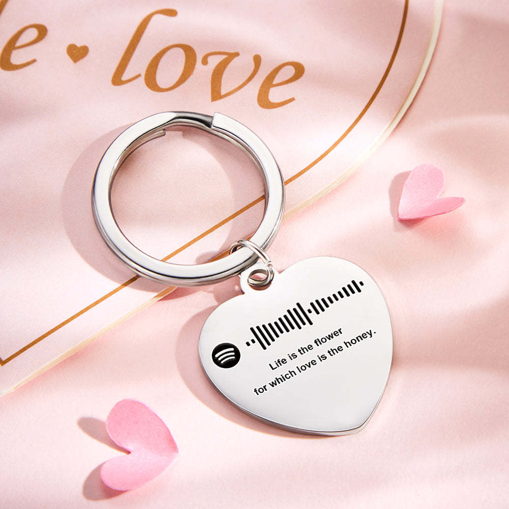 Scannable Music Code Custom Engraved Keychain Personalized Heart-shaped Music Song Key chains Valentine's Day Gifts - soufeelus