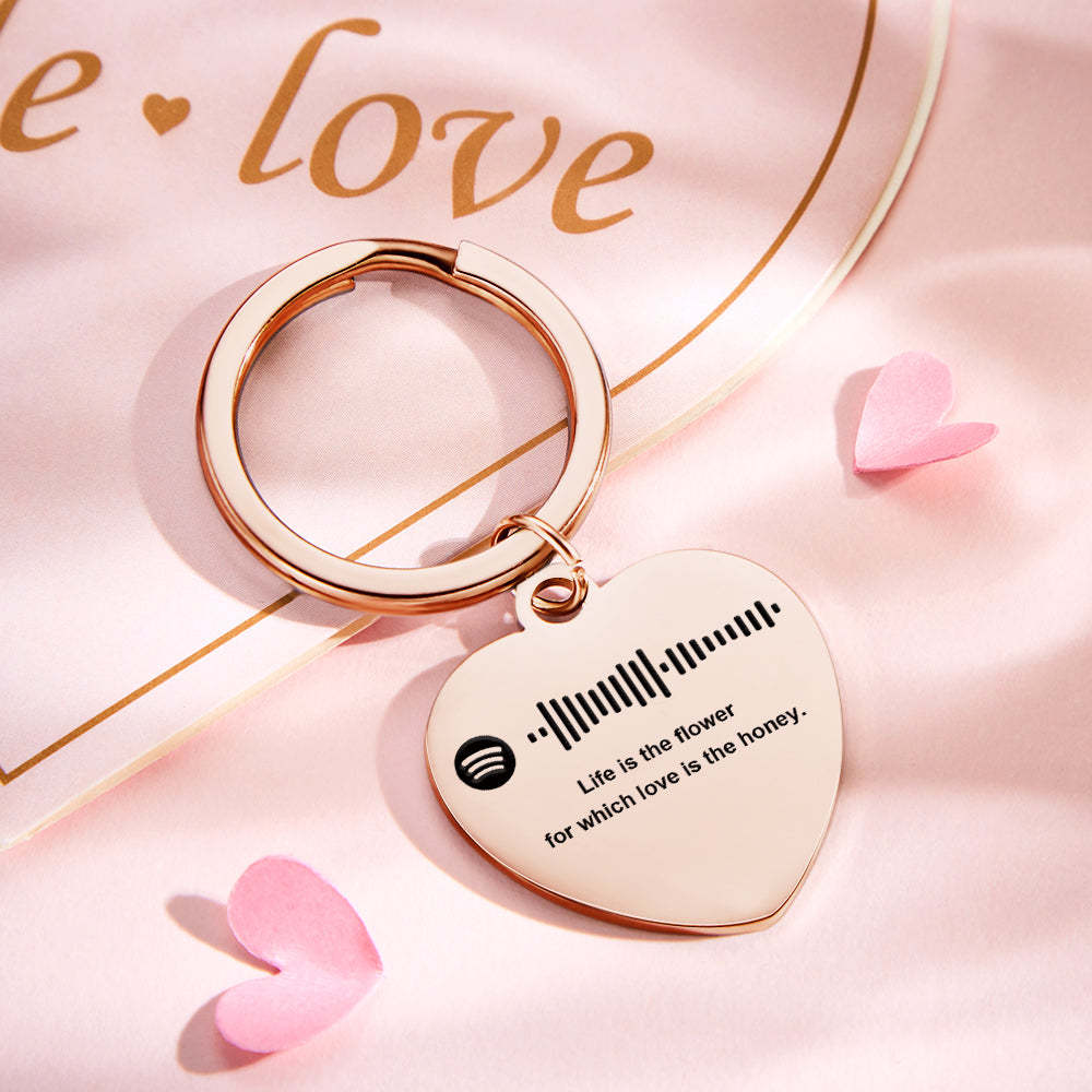 Scannable Music Code Custom Engraved Keychain Personalized Heart-shaped Music Song Key chains Valentine's Day Gifts - soufeelus