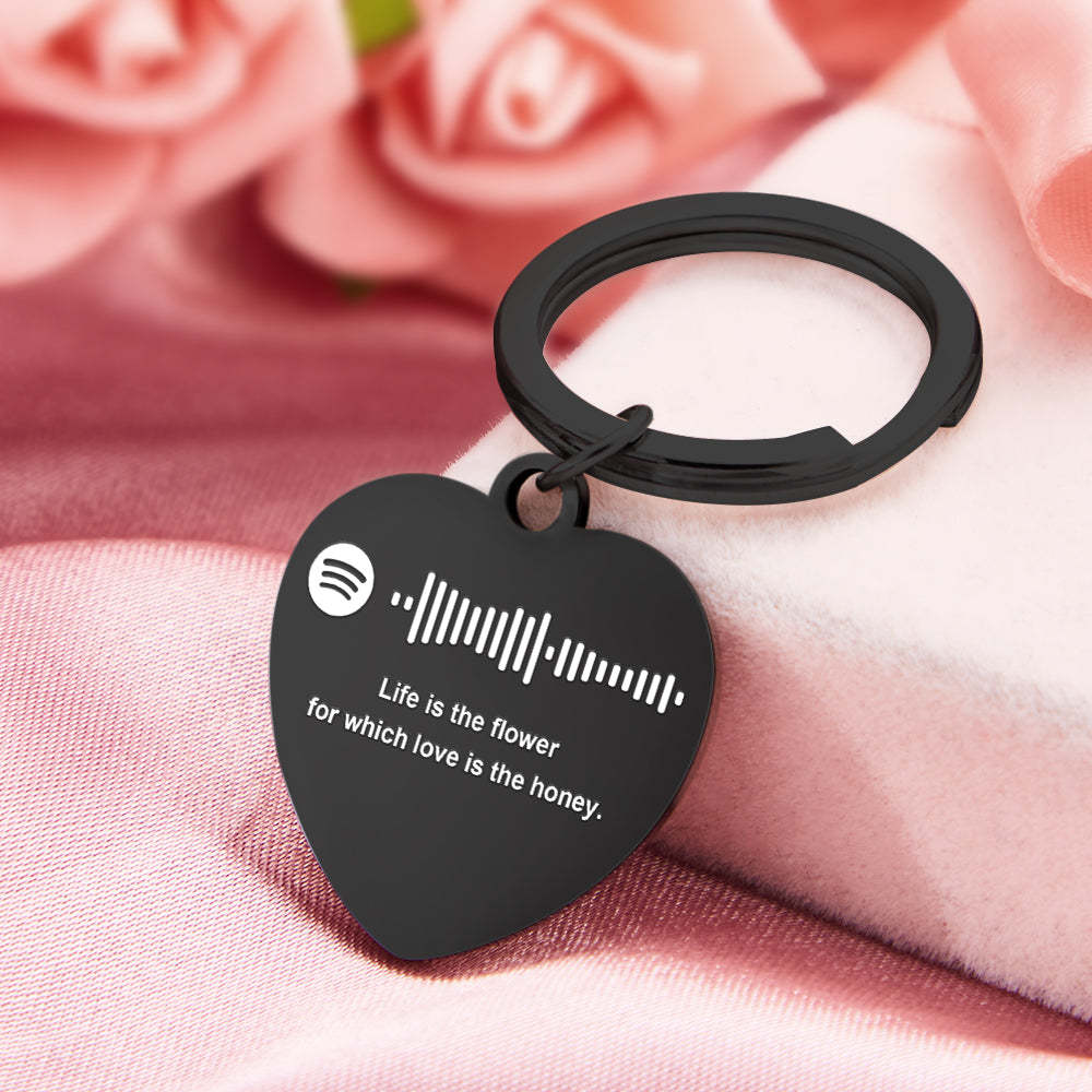 Scannable Music Code Custom Engraved Keychain Personalized Heart-shaped Music Song Key chains Valentine's Day Gifts - soufeelus