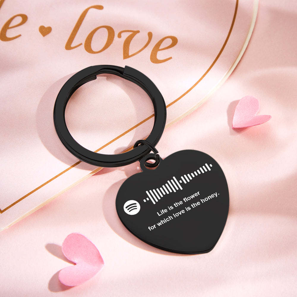 Scannable Music Code Custom Engraved Keychain Personalized Heart-shaped Music Song Key chains Valentine's Day Gifts - soufeelus