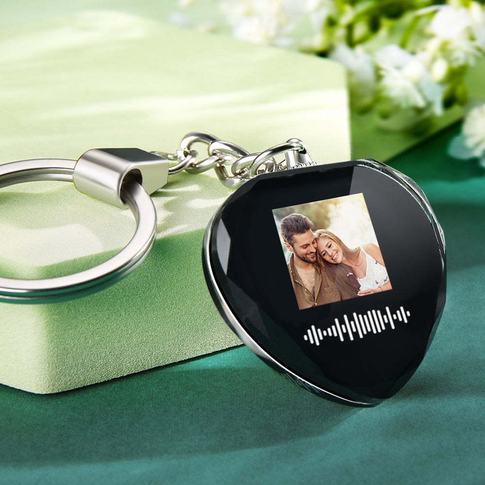 Scannable Custom Photo Music Code Keychain Engraved Music Song Crystal Keychain Memorial Gifts - soufeelus