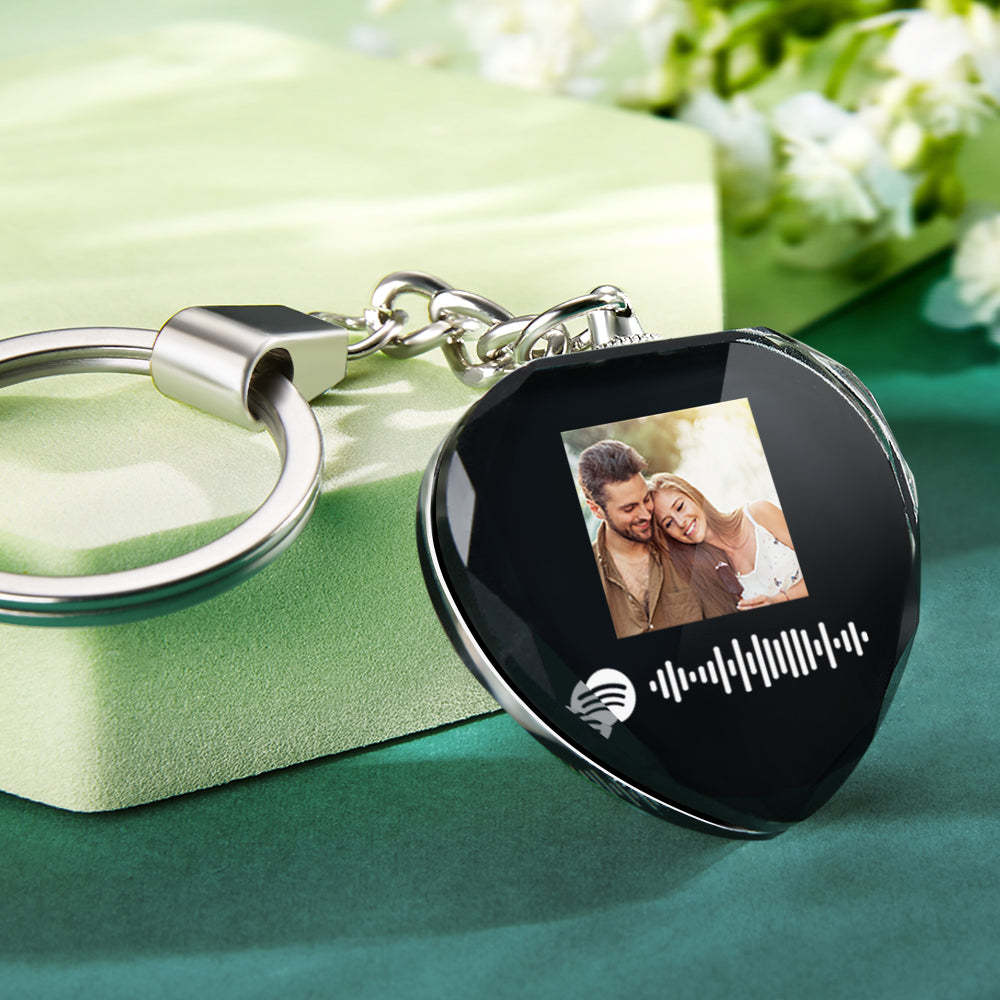 Scannable Custom Photo Spotify Code Keychain Engraved Music Song Crystal Keychain Memorial Gifts - soufeelus
