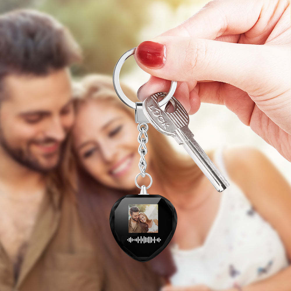 Scannable Custom Photo Music Code Keychain Engraved Music Song Crystal Keychain Memorial Gifts - soufeelus