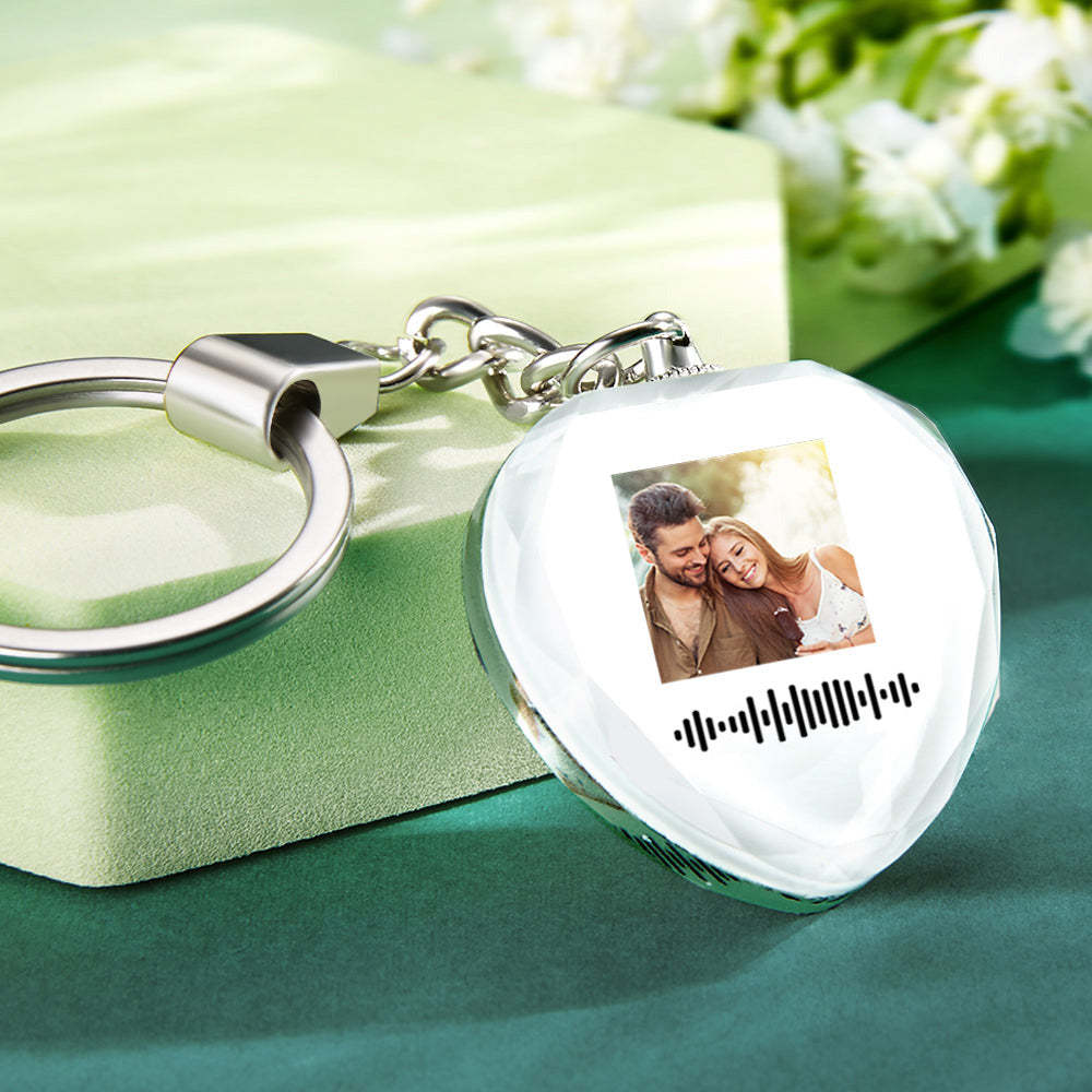 Scannable Custom Photo Music Code Keychain Engraved Music Song Crystal Keychain Memorial Gifts - soufeelus