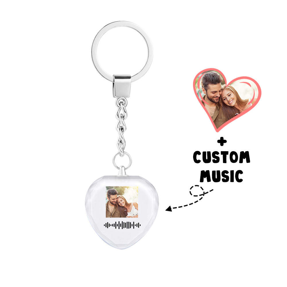 Scannable Custom Photo Music Code Keychain Engraved Music Song Crystal Keychain Memorial Gifts - soufeelus