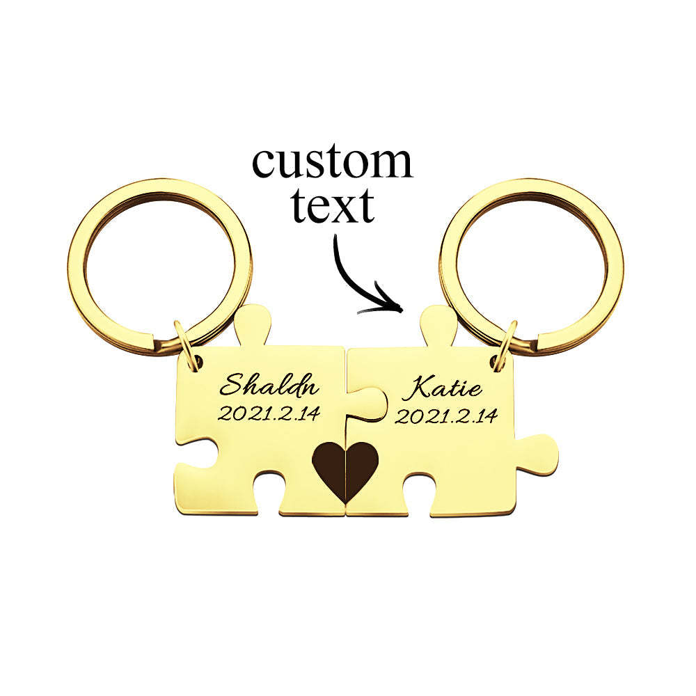 Custom Engraved Couple Keychain Set Personalized Puzzle Key Ring Valentine's Day Gifts - 