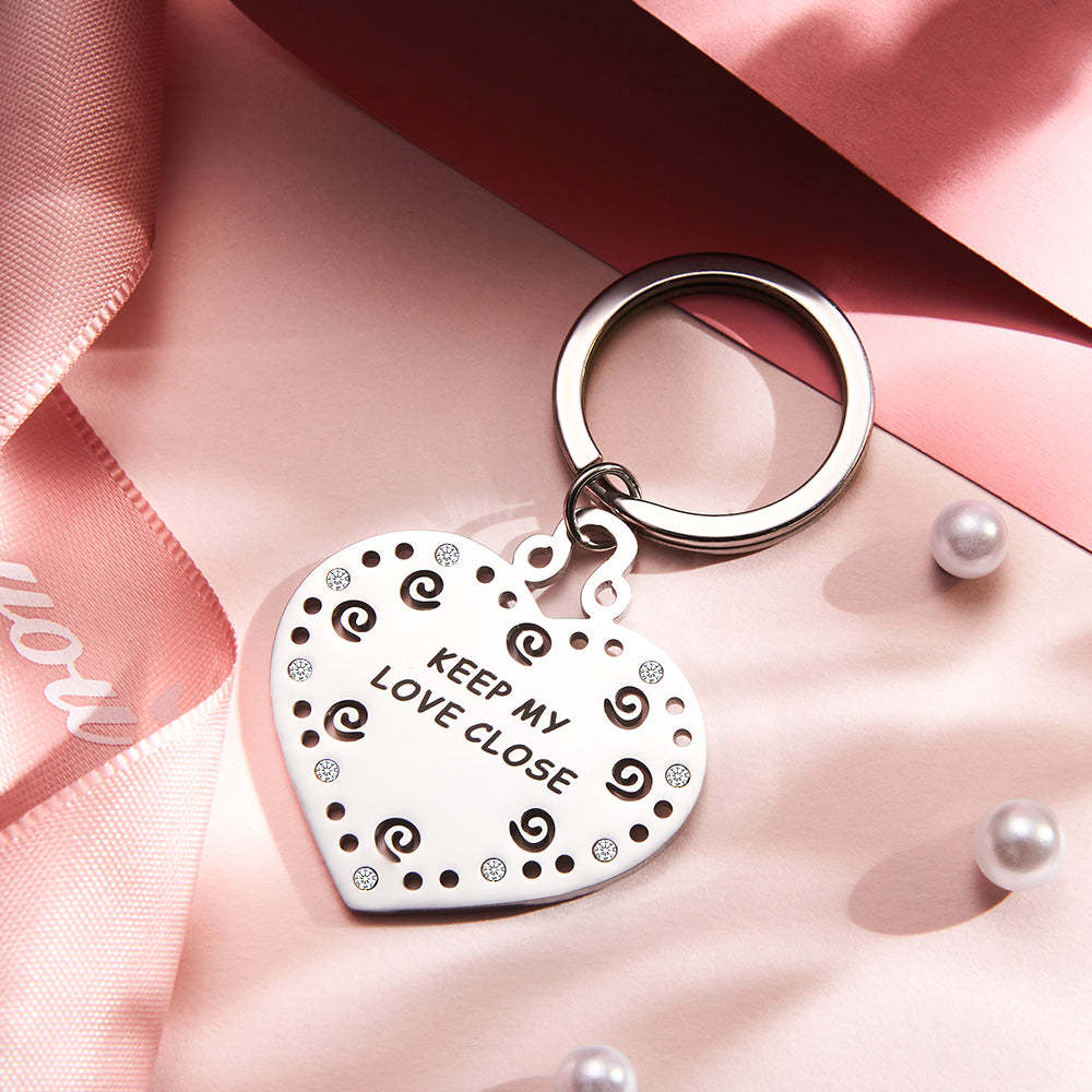 Custom Engraved Heart Rhinestone Keychain Individual Gifts - 