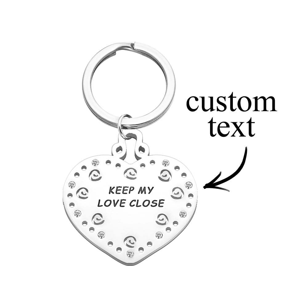 Custom Engraved Heart Rhinestone Keychain Individual Gifts - 