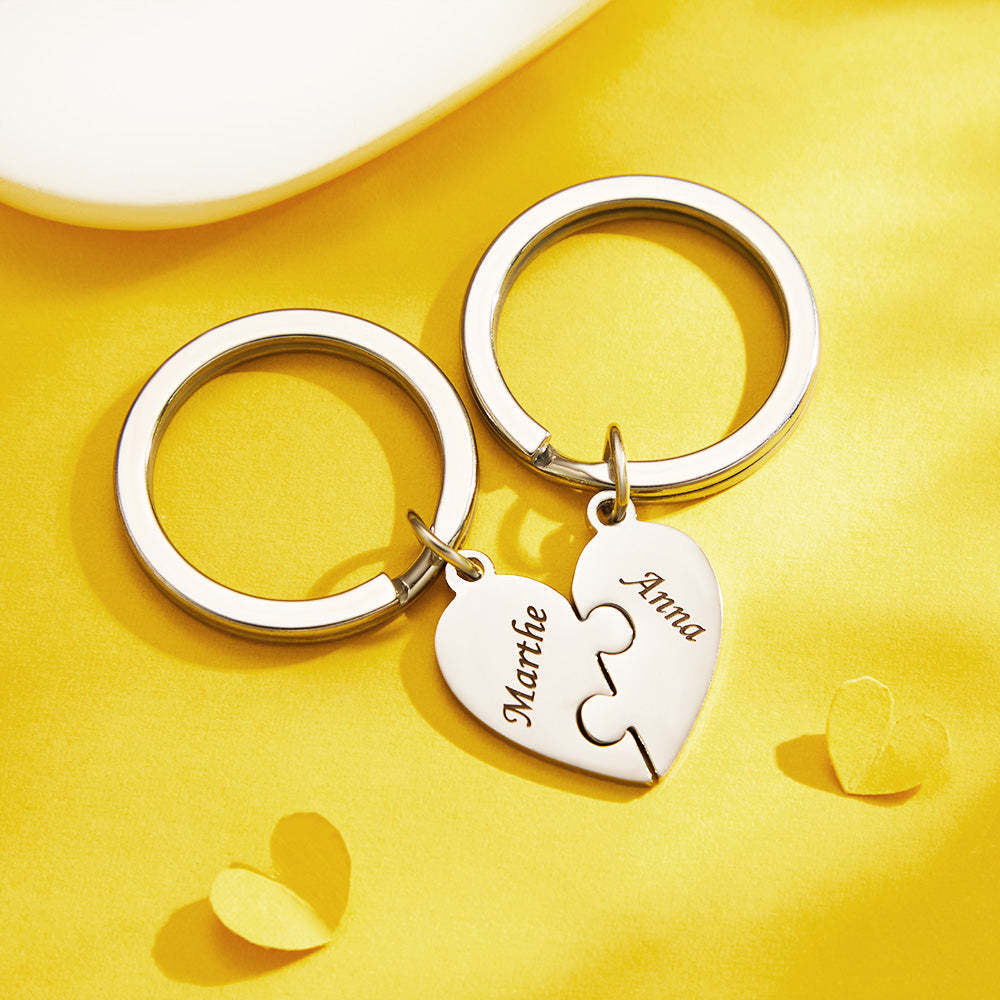 Custom Engraved Keychain Heart-shaped Puzzle Number of Options Creative Gift -