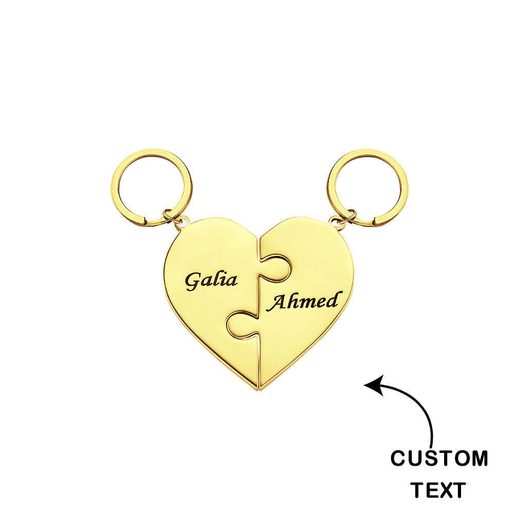 Custom Engraved Keychain Heart-shaped Puzzle Number of Options Creative Gift -