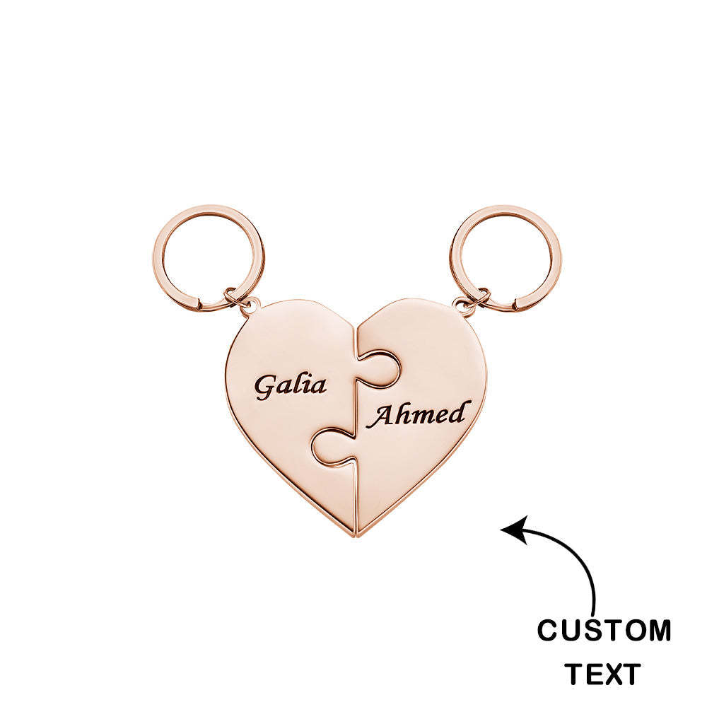 Custom Engraved Keychain Heart-shaped Puzzle Number of Options Creative Gift -