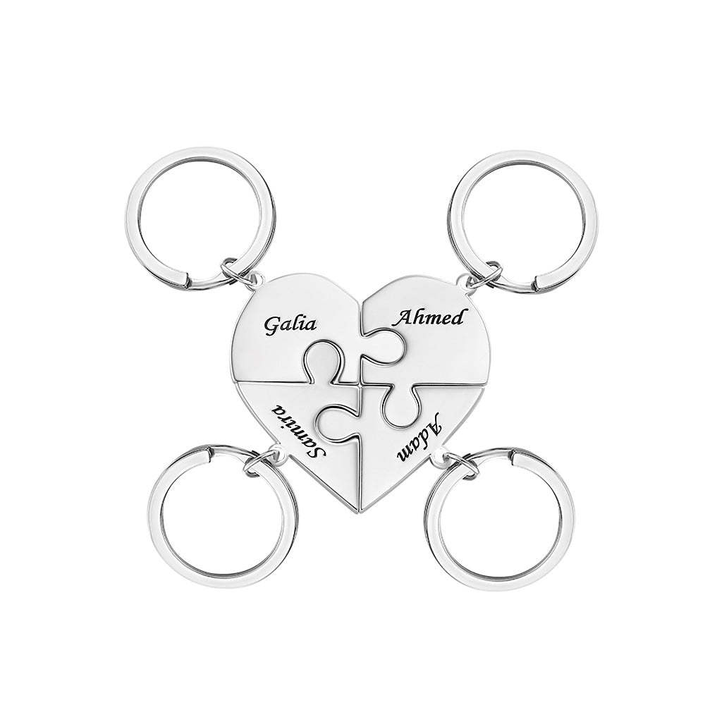 Custom Engraved Keychain Heart-shaped Puzzle Number of Options Creative Gift -