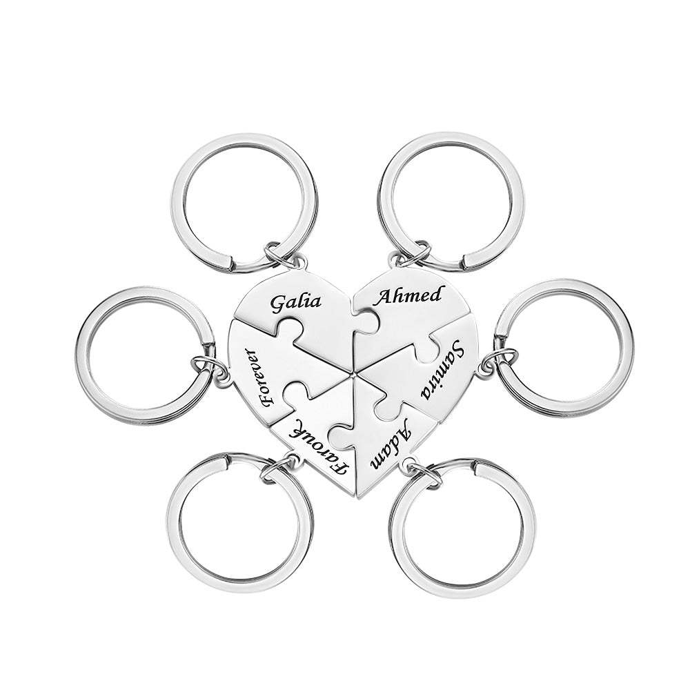 Custom Engraved Keychain Heart-shaped Puzzle Number of Options Creative Gift -
