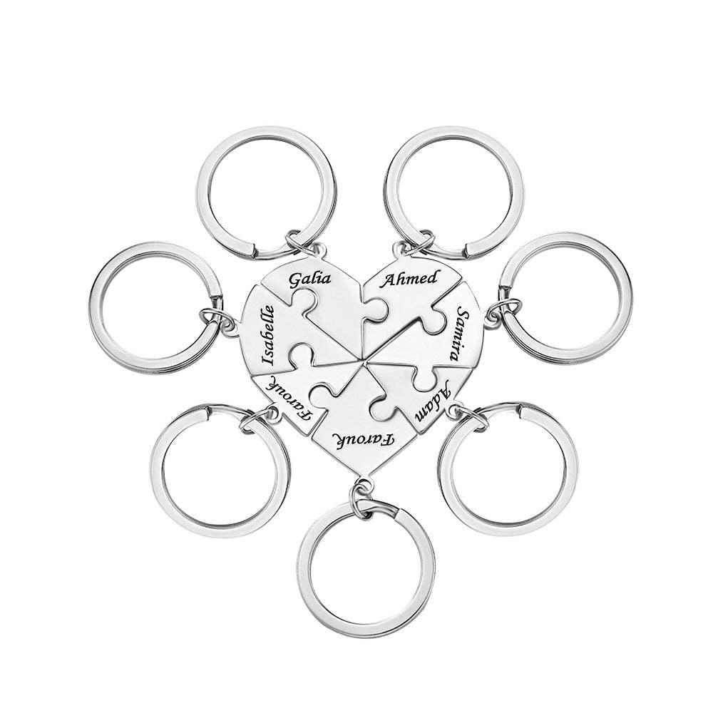 Custom Engraved Keychain Heart-shaped Puzzle Number of Options Creative Gift -