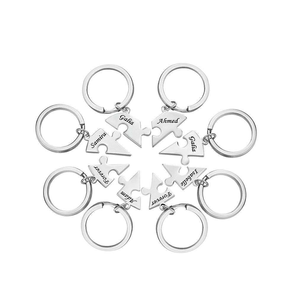 Custom Engraved Keychain Heart-shaped Puzzle Number of Options Creative Gift -