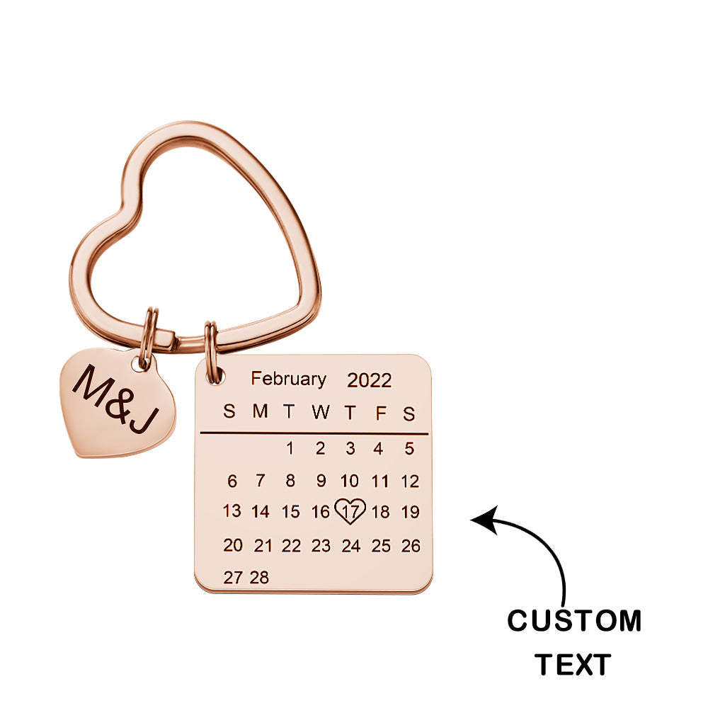 Custom Engraved Calendar Keychain Heart Key Ring Save the Date Keychain Creative Gift - 