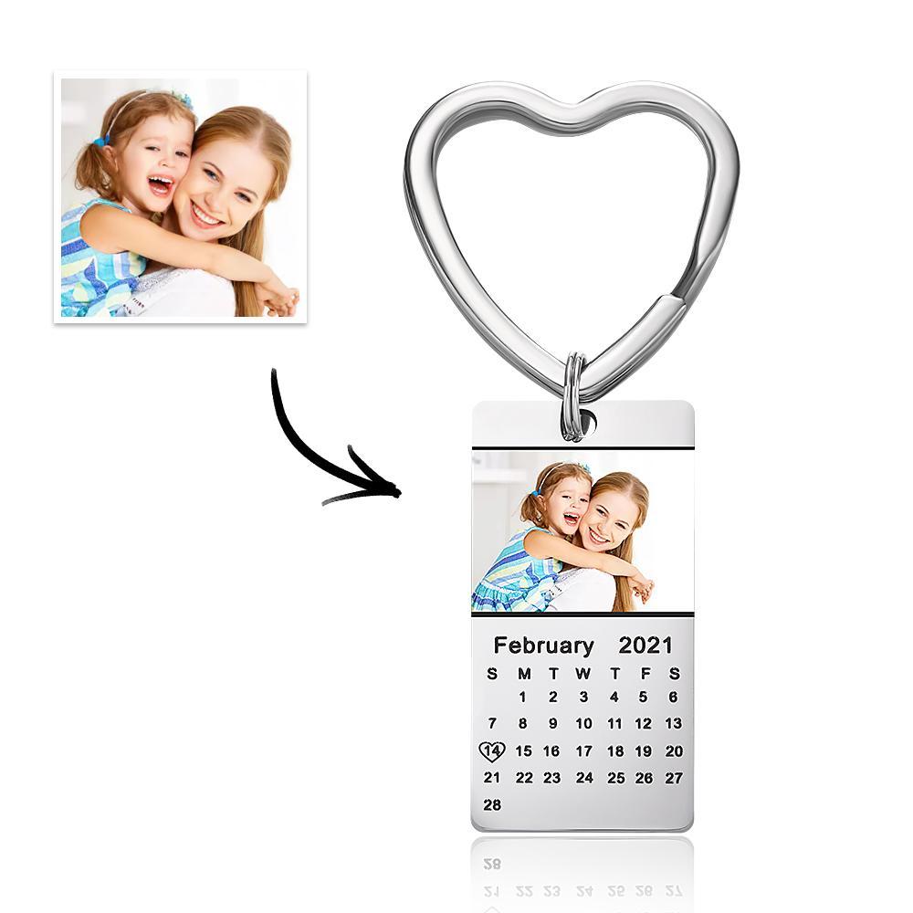 Custom Photo Keychain Calendar Keychain Silver Color with Heart Photo Keychain Mother's Day - soufeelus