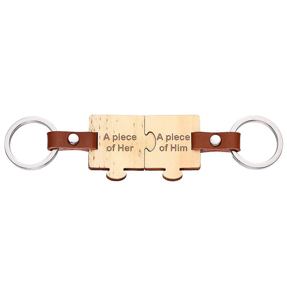 Custom  Engraved Keychain Gifts for Couples Wodden A Piece for Her/Him