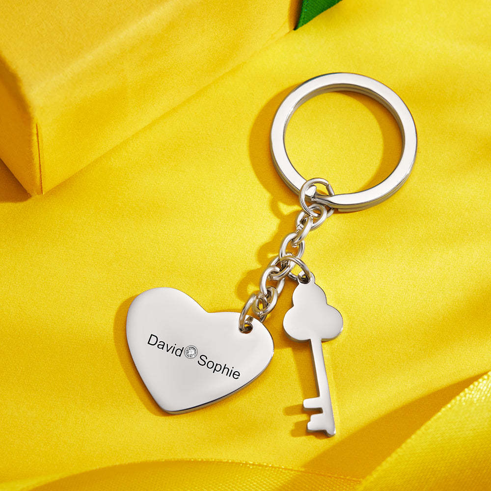 Custom Engraved Keychain Key to My Heart Keychain Gift for Couples -