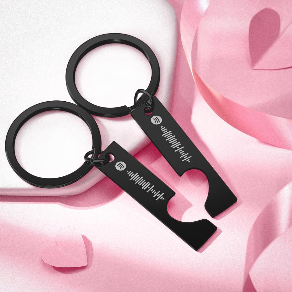 Scannable Custom Spotify Code Keychain Engraved Custom Music Song Keychain Gifts Black Key Chains