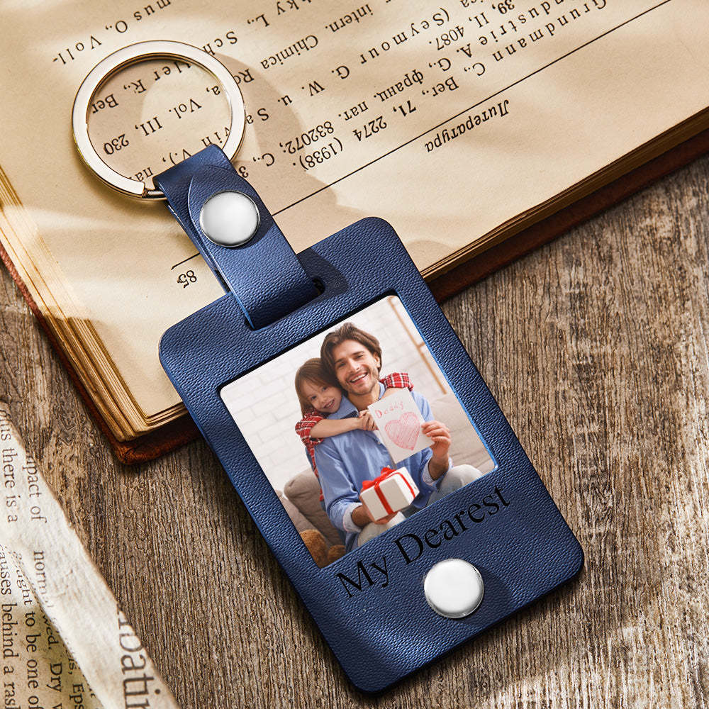 Custom Engraved Photo Leather Keychain Mini Photo Album Keychain Gift for Dad - soufeelus