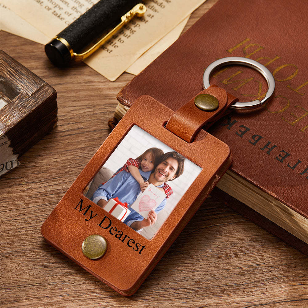 Custom Engraved Photo Leather Keychain Mini Photo Album Keychain Gift for Dad - soufeelus