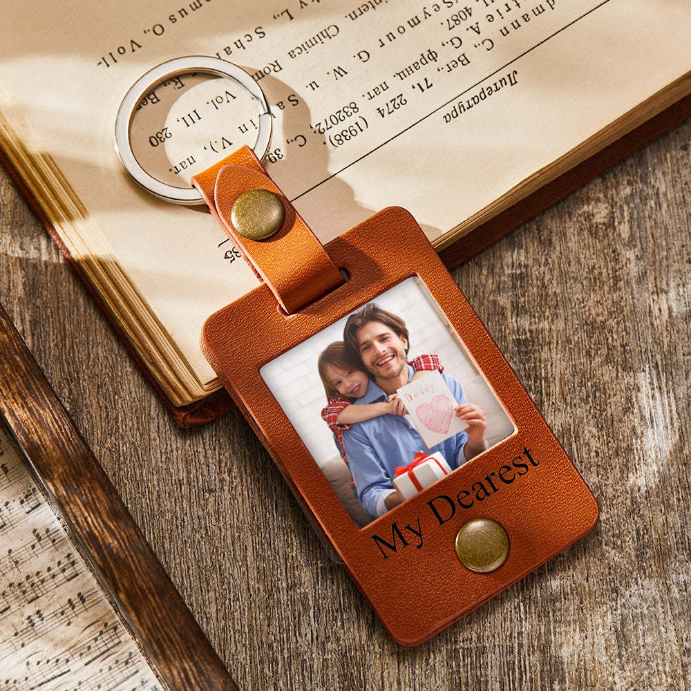 Custom Engraved Photo Leather Keychain Mini Photo Album Keychain Gift for Dad - soufeelus