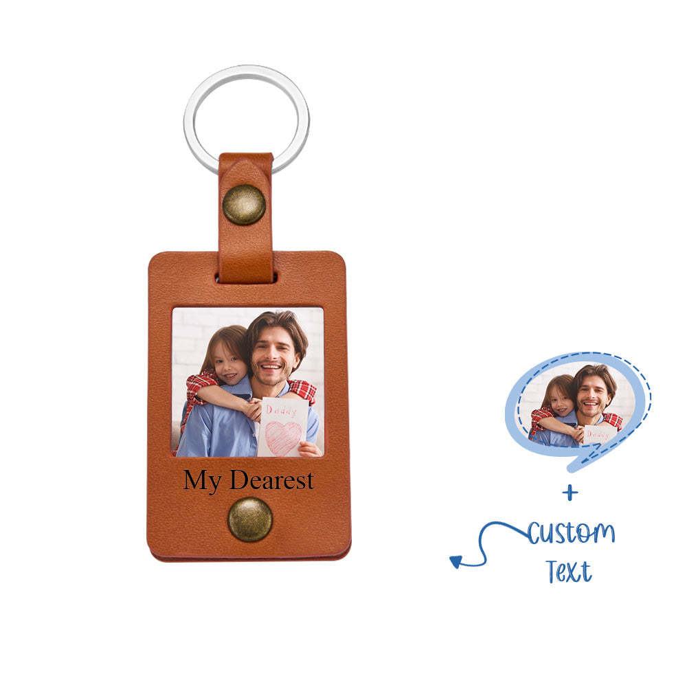 Custom Engraved Photo Leather Keychain Mini Photo Album Keychain Gift for Dad - soufeelus