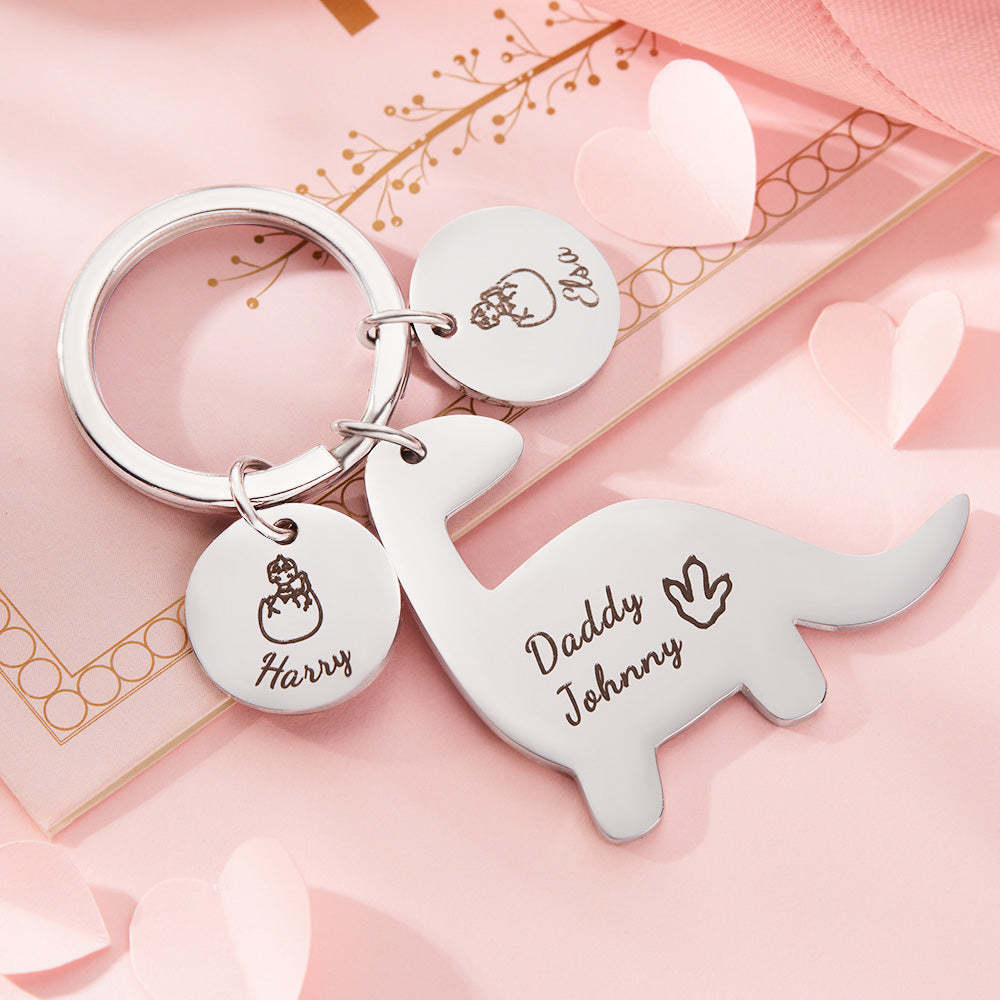 Custom Engraved Dinosaur Keychain Lovely Keyring Gift For Dad - soufeelus