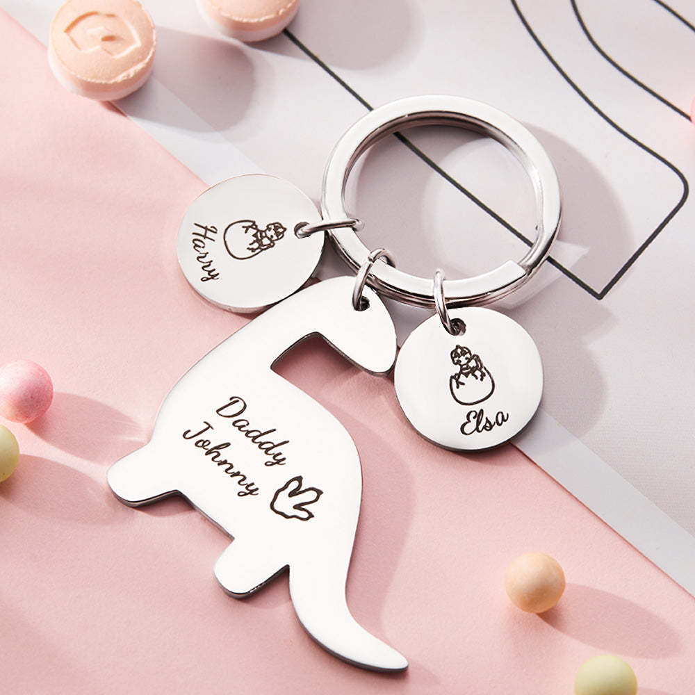 Custom Engraved Dinosaur Keychain Lovely Keyring Gift For Dad - soufeelus