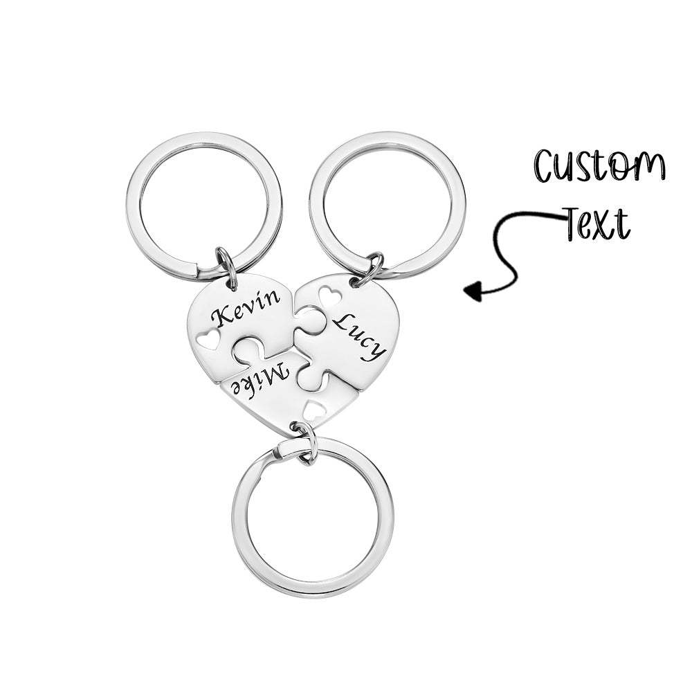 Custom Engraved Keychain 3 in 1 Heart Jigsaw Puzzle Keychain Gift for Love -