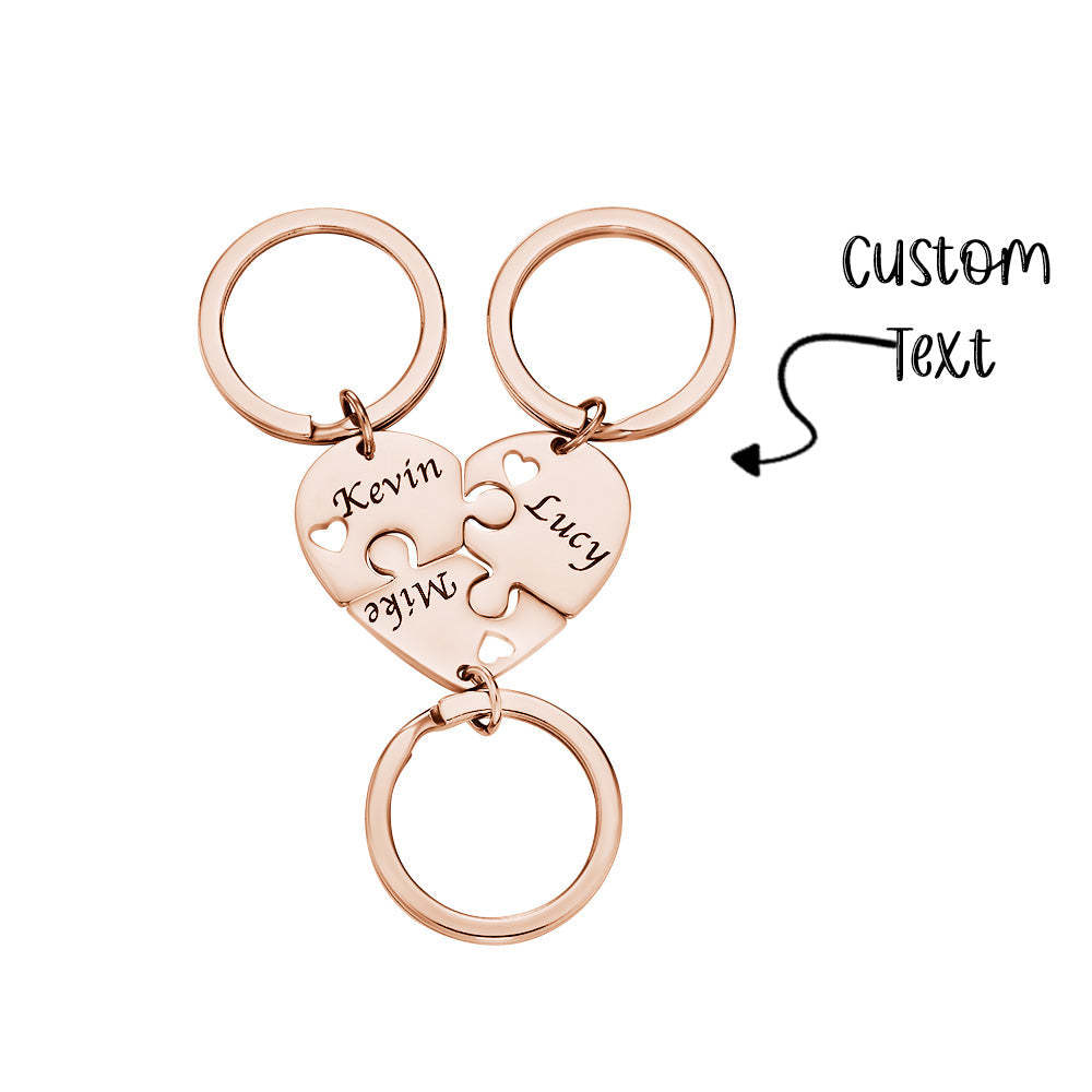 Custom Engraved Keychain 3 in 1 Heart Jigsaw Puzzle Keychain Gift for Love - 