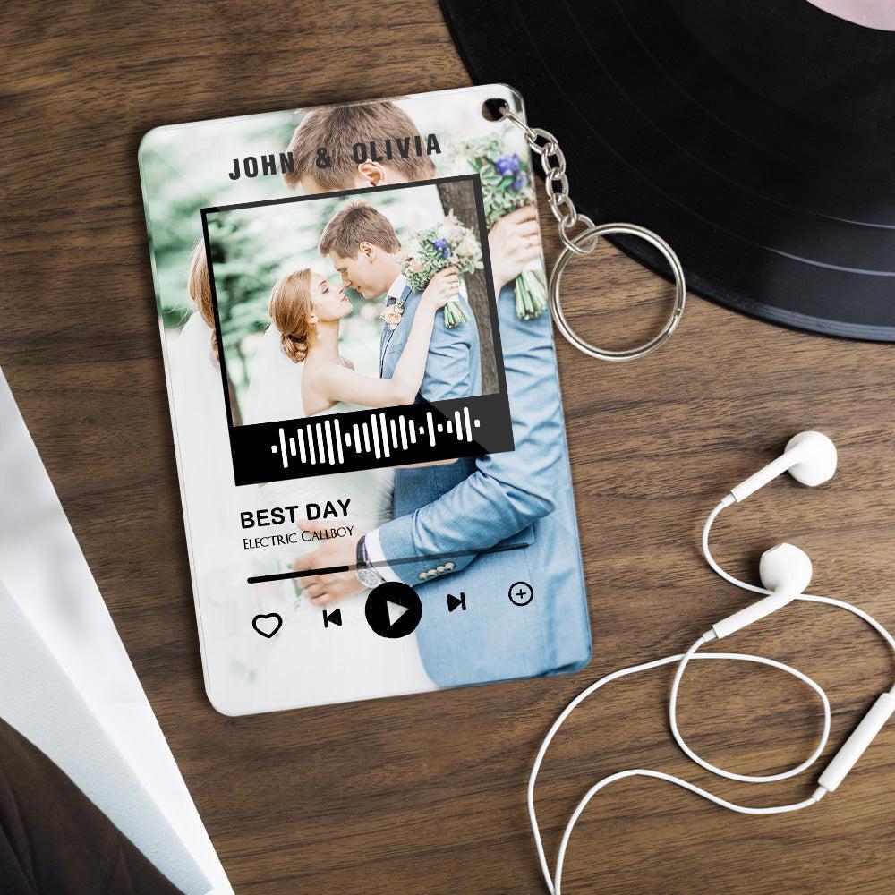 Customized Scannable Spotify Code Plaque Keychain Music and Photo, Song Keychain,Engraved Keychain Anniversary Gifts For Lovers - soufeelus