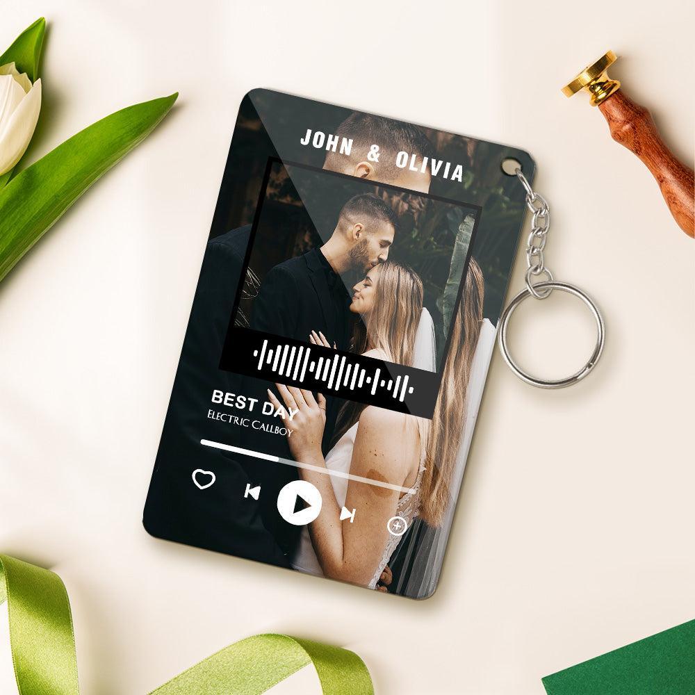 Customized Scannable Spotify Code Plaque Keychain Music and Photo, Song Keychain,Engraved Keychain Anniversary Gifts For Lovers - soufeelus