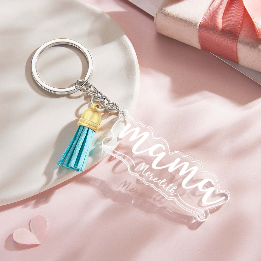 Custom Family Names Clear Acrylic Keychain Personalized Mama Key Ring Mother's Day Gifts - soufeelus